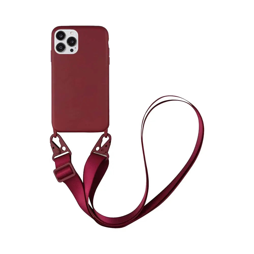 Coque Silicone avec Bandoulière Apple iPhone 14 Pro Max Bordeaux