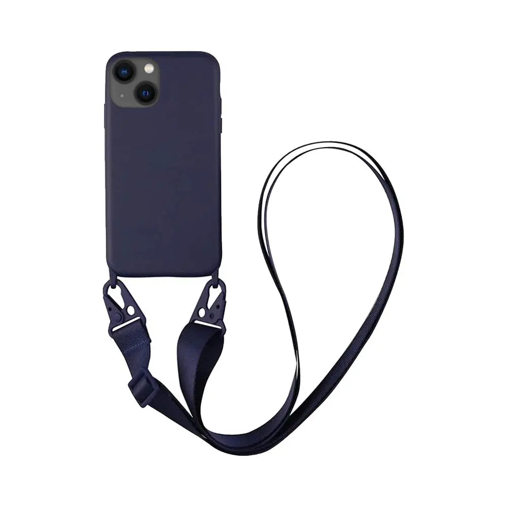 Coque Silicone avec Bandoulière Apple iPhone 15 Plus Bleu Marine