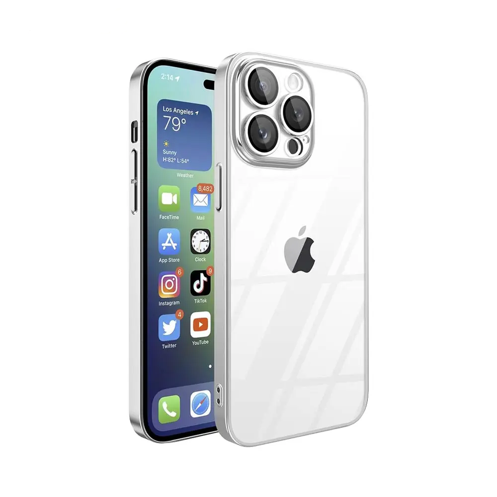 Coque de Protection Crystal Glass JMGOKIT pour Apple iPhone 15 Pro Max Argent