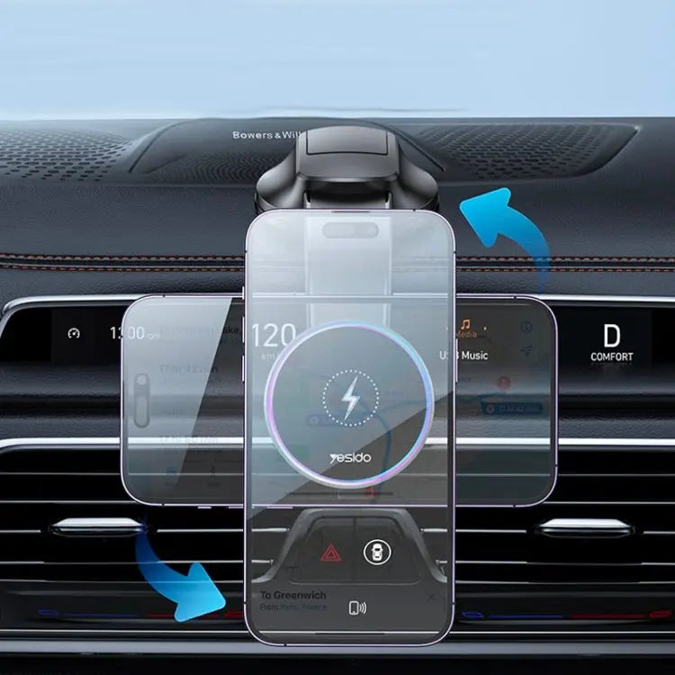 Support Smartphone Chargeur à Induction pour Voiture Yesido C292 15W Noir