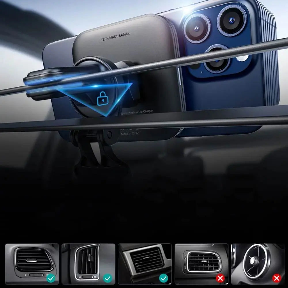 Support Smartphone Chargeur à Induction pour Voiture ESR Qi2 15W (HaloLock) Noir