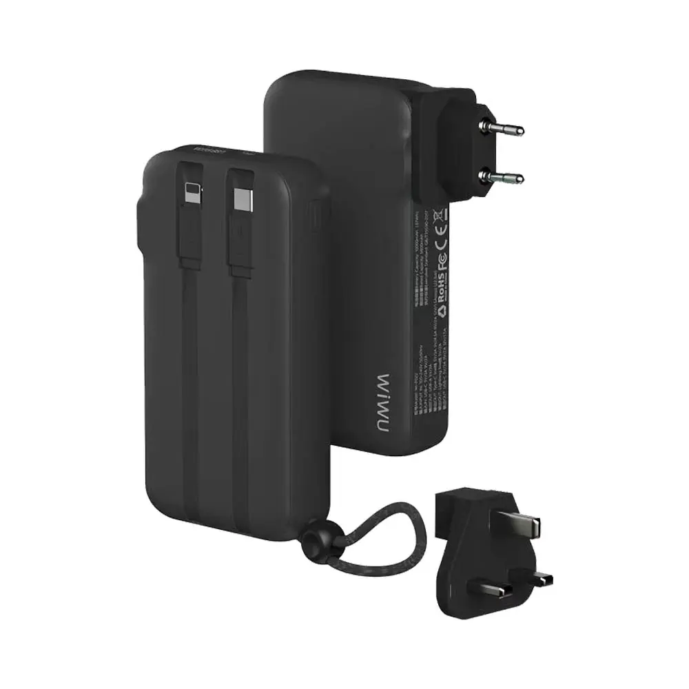 Batterie Externe Power Bank Wiwu JC-23C 10000mAh 3 en 1 (US + UK + EU) 22.5W Noir