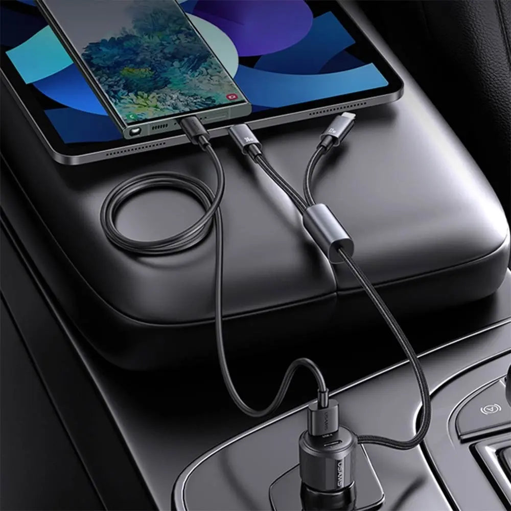 Chargeur Allume-Cigare Usams CC287 66W 2 en 1 Noir