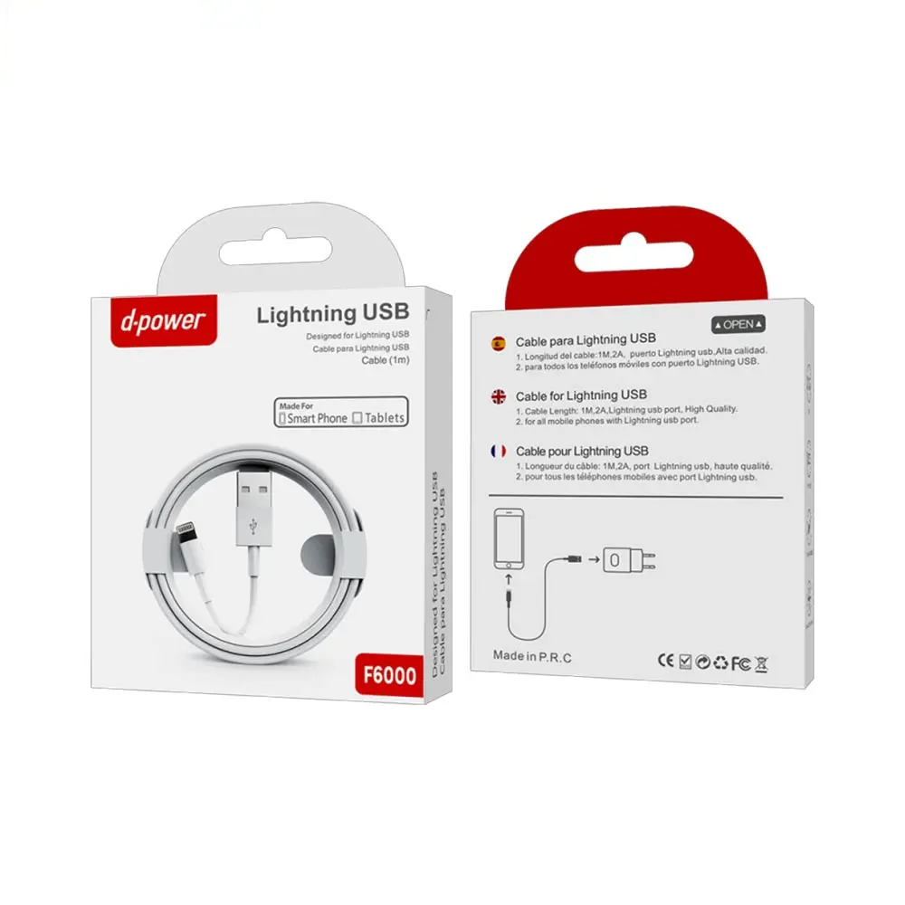 Câble Data USB vers Lightning d-power F6000 (1m) Blanc