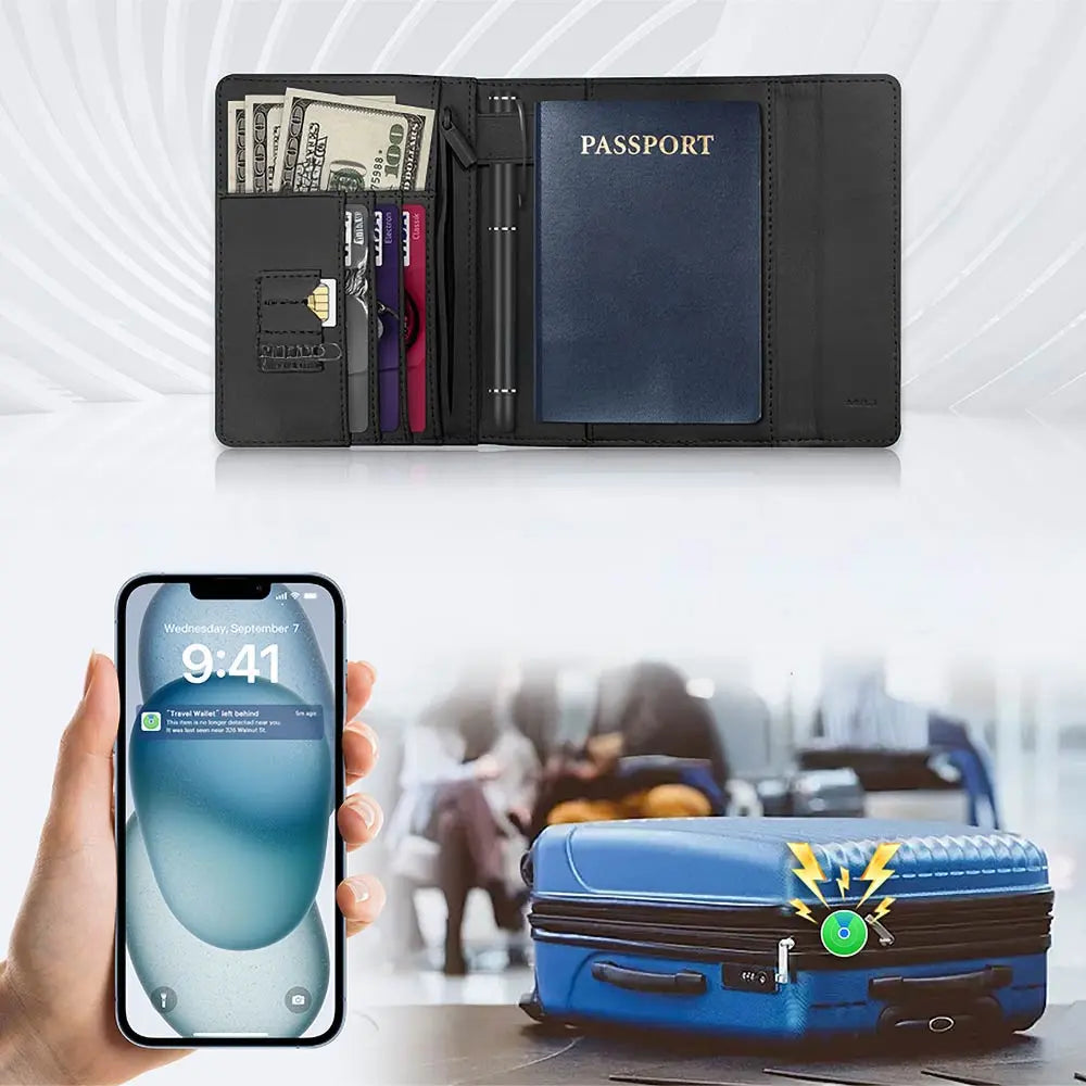 Traceur GPS MILI MiBook Travel Wallet Étui Passeport avec MiTag Intégrée iOS Apple Find My Noir