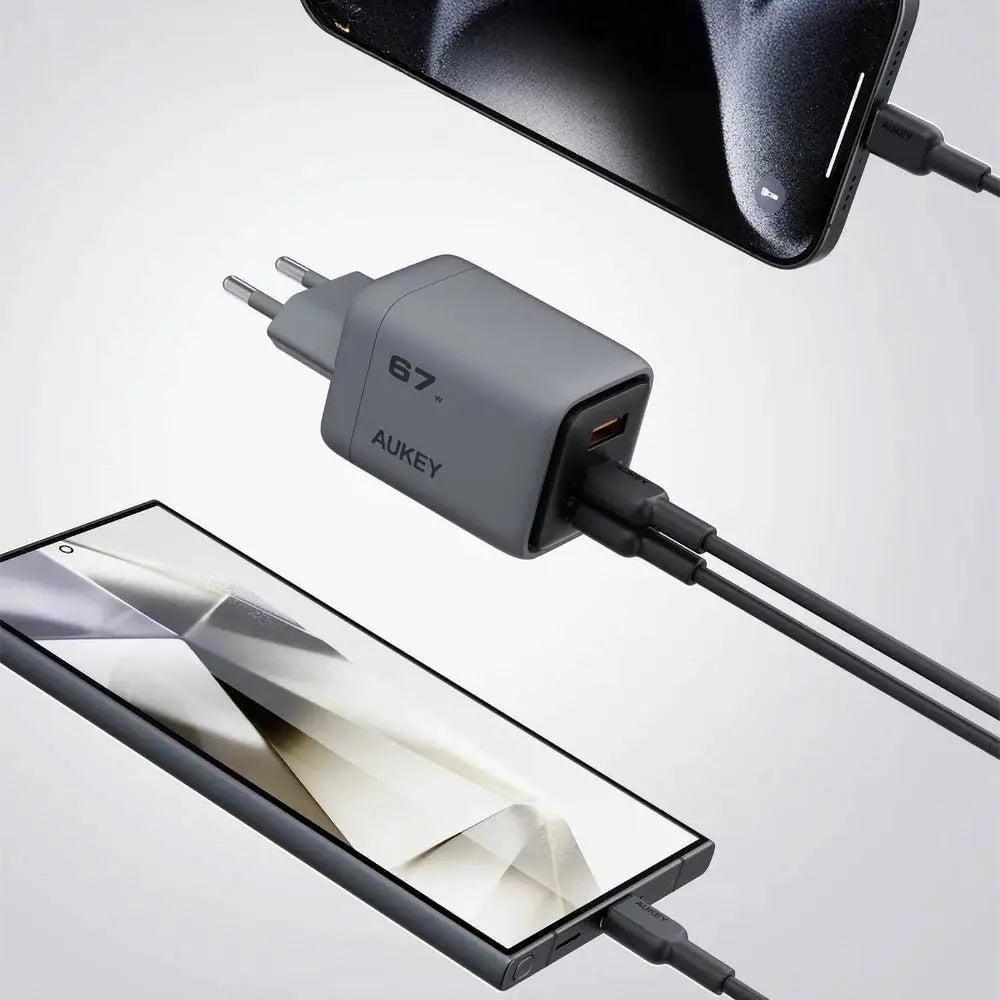 Chargeur Secteur Multi GaN AUKEY PA-C3 67W 2x USB-C + 1 USB Gris