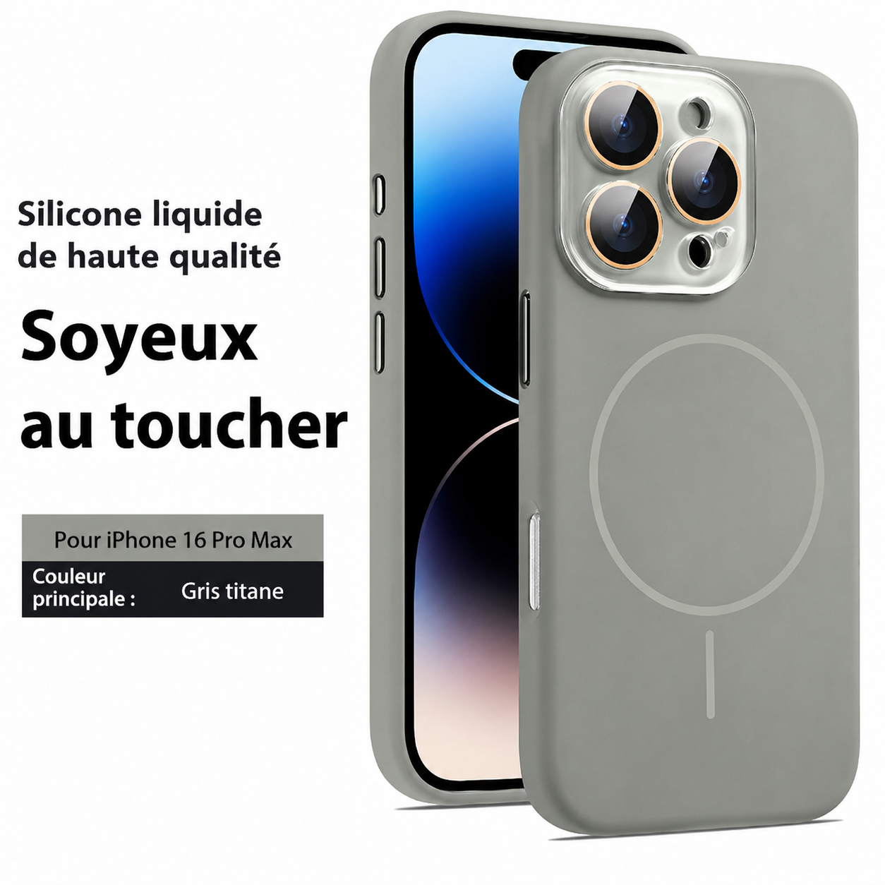 Coque de protection en silicone liquide magnétique avec lentille cristal