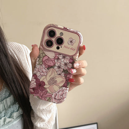 Coque de téléphone en cuir avec motif floral style peinture à l’huile rétro