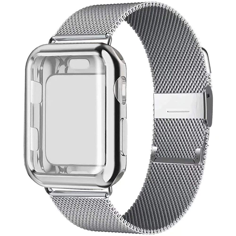 Compatible avec Apple Watch 5 / 4 / 3, bracelet Milanese Loop avec coque de protection