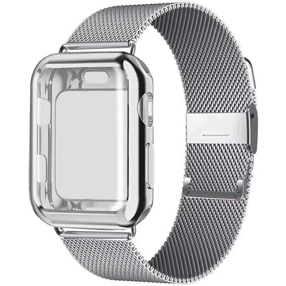 Compatible avec Apple Watch 5 / 4 / 3, bracelet Milanese Loop avec coque de protection