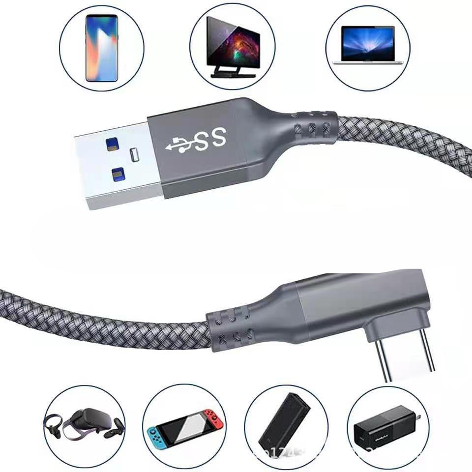 Câble USB-C 3.0 coudé 5 m pour Oculus Link / Steam Quest Type-C