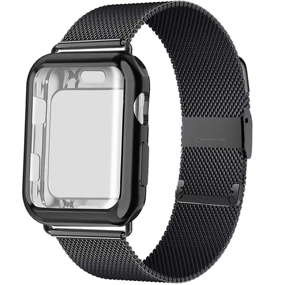 Compatible avec Apple Watch 5 / 4 / 3, bracelet Milanese Loop avec coque de protection