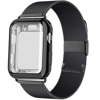Compatible avec Apple Watch 5 / 4 / 3, bracelet Milanese Loop avec coque de protection