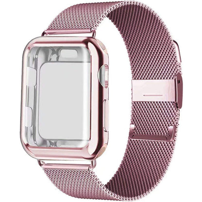 Compatible avec Apple Watch 5 / 4 / 3, bracelet Milanese Loop avec coque de protection