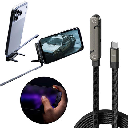 Câble de charge rapide 2-en-1 avec support pliable pour téléphone et tablette, Type-C vers Type-C / USB-A vers Type-C