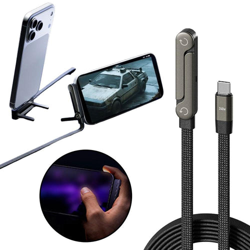 Câble de charge rapide 2-en-1 avec support pliable pour téléphone et tablette, Type-C vers Type-C / USB-A vers Type-C