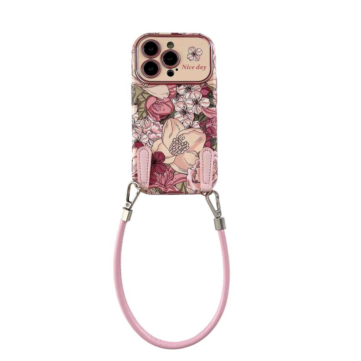 Coque de téléphone en cuir avec motif floral style peinture à l’huile rétro
