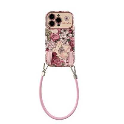 Coque de téléphone en cuir avec motif floral style peinture à l’huile rétro