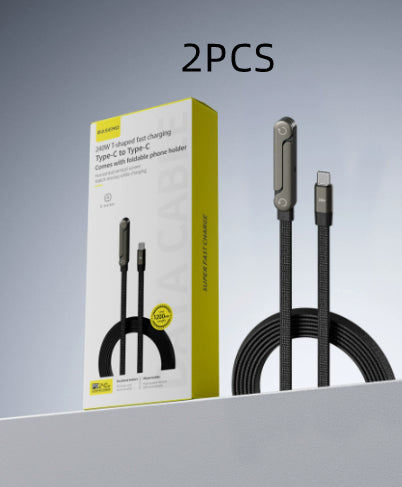 Câble de charge rapide 2-en-1 avec support pliable pour téléphone et tablette, Type-C vers Type-C / USB-A vers Type-C
