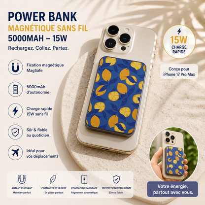 Batterie Externe Power Bank Sans Fil Magnétique MagSafe 5000mAh 15W PBUMAG5LEM Bleu