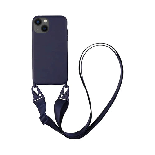 Coque Silicone avec Bandoulière Apple iPhone 15 Plus Bleu Marine