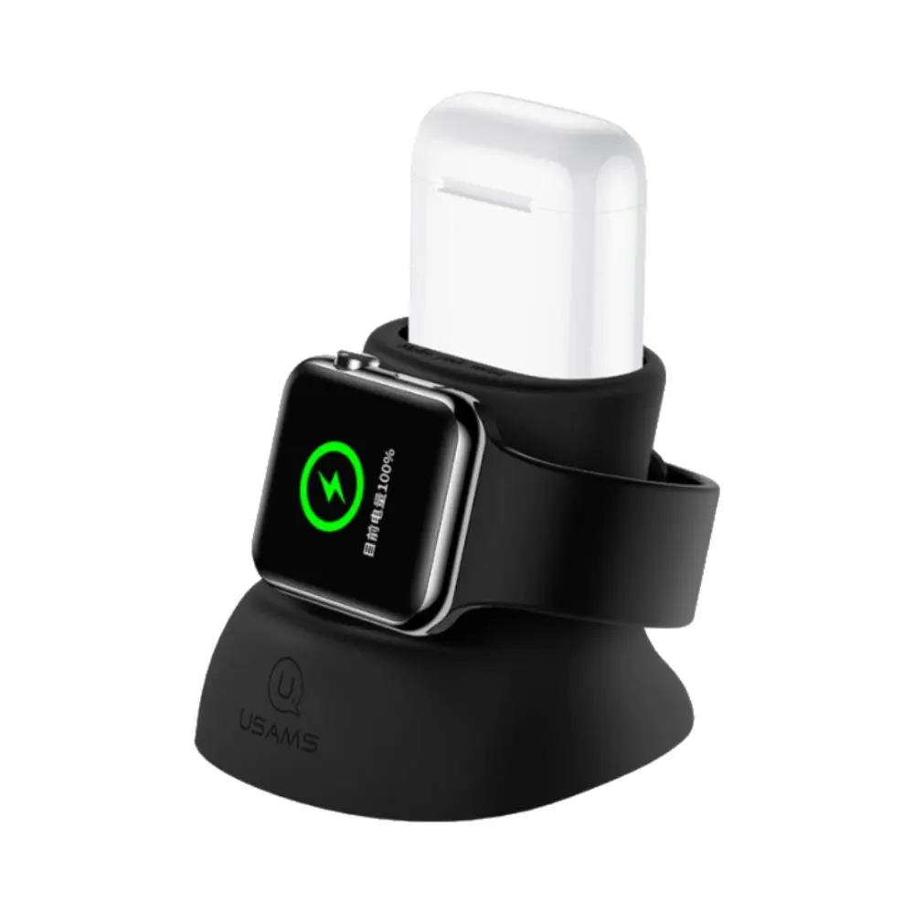 Support Silicone Usams US-ZJ051 pour Pad de Charge Apple Watch & AirPods Noir