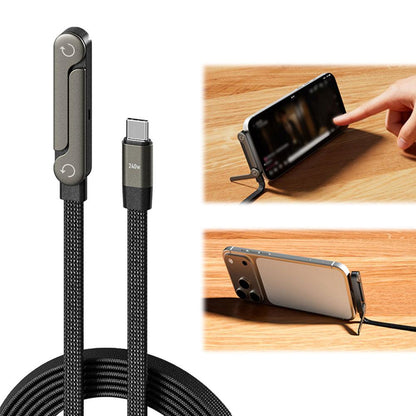 Câble de charge rapide 2-en-1 avec support pliable pour téléphone et tablette, Type-C vers Type-C / USB-A vers Type-C