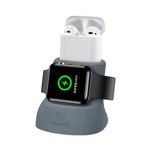Support Silicone Usams US-ZJ051 pour Pad de Charge Apple Watch & AirPods Gris