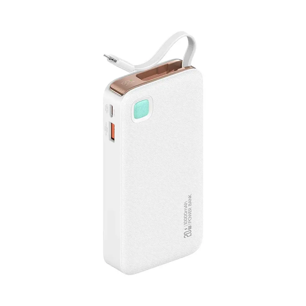 Batterie Externe Power Bank Usams CD225 Charge Rapide 20W (avec Digital Display & Câble Lightning Rétractable) 10000mAh Blanc