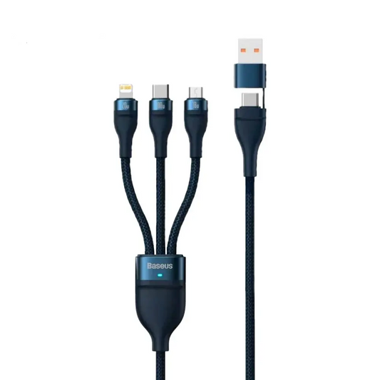 Câble Data Multi Baseus Flash Series II USB + USB-C vers USB-C + MicroUSB + Lightning 100W (1.2m) CASS030103 Bleu
