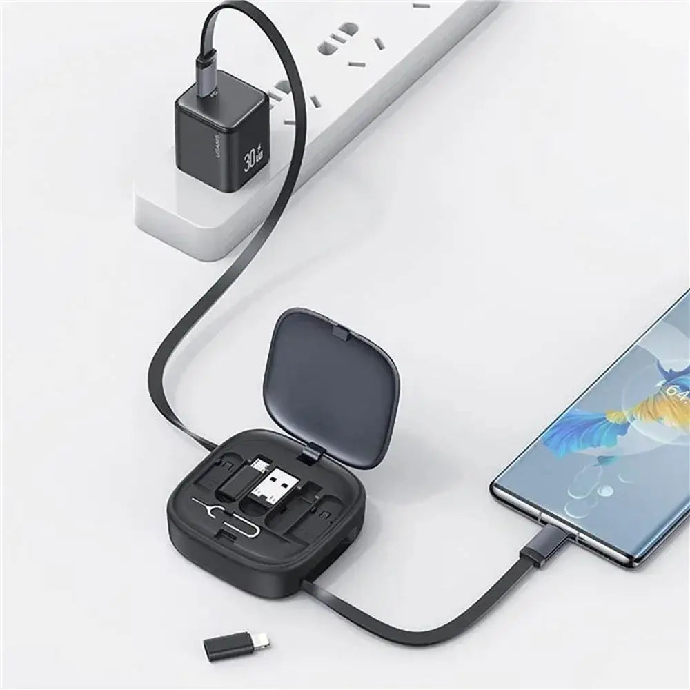 Kit d'Accessoires Usams US-SJ650 U87 6 en 1 (avec Câble Rétractable USB-C 60W + 3 Adaptateurs) Noir