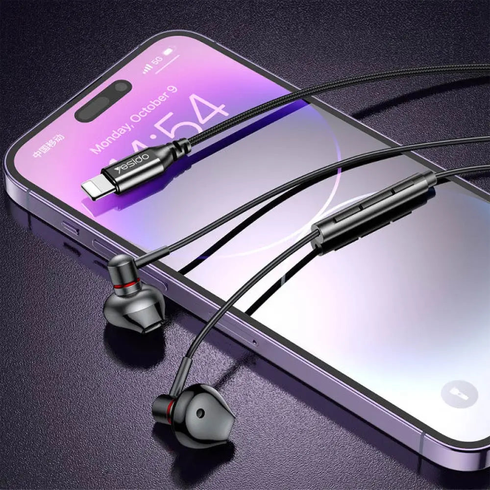 Écouteurs Filaires Lightning Yesido YH48 (sans Bluetooth) Noir