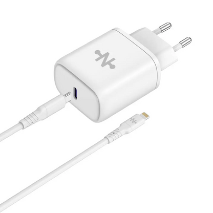Chargeur Secteur USB-C CONNECT Charge Rapide 25W MC-CBC25W2 avec Câble Data USB-C vers Lightning MC-CLB12 (1m) Blanc
