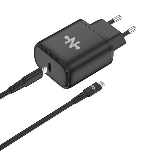 Chargeur Secteur USB-C CONNECT Charge Rapide 25W MC-CNC25W2 avec Câble Data USB-C vers USB-C MC-CCN12 (1m) Noir