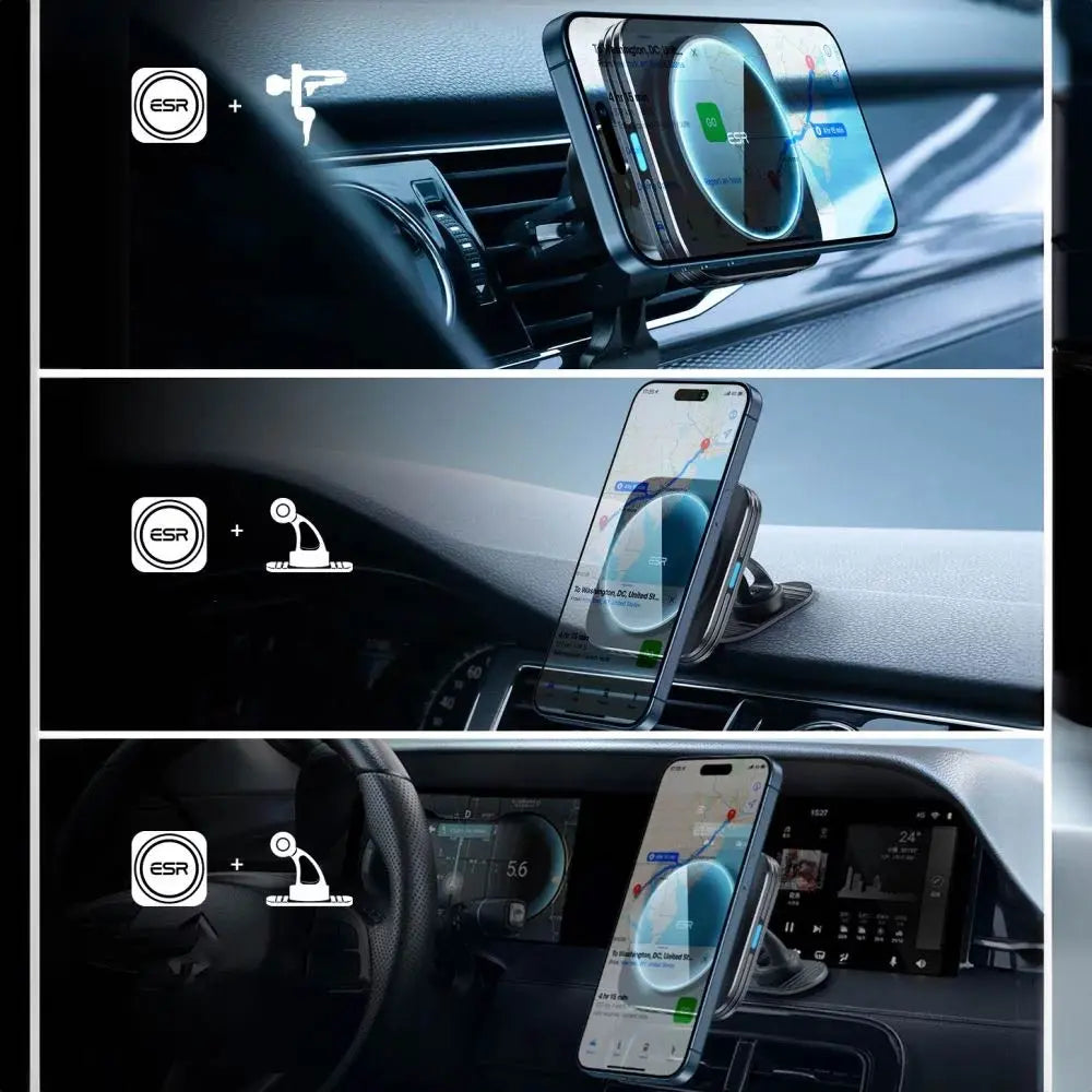 Support Smartphone Chargeur à Induction pour Voiture ESR Qi2 15W (HaloLock) Noir