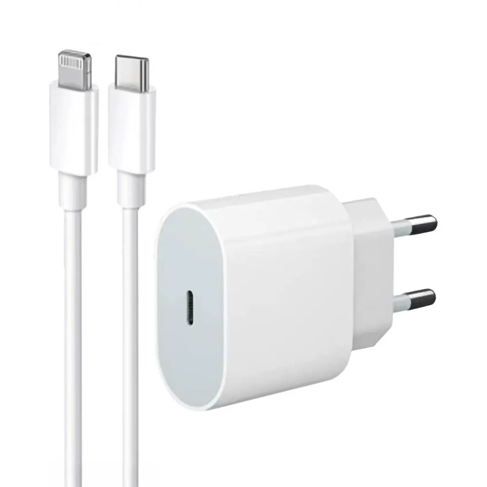 Chargeur Secteur USB-C d-power J8542 20W avec Câble Data USB-C vers Lightning (1m) Blanc