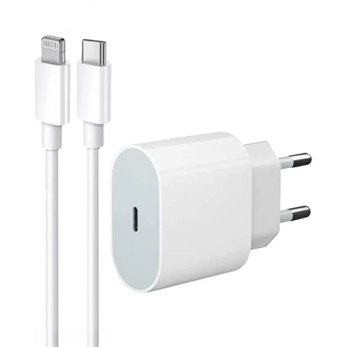 Chargeur Secteur USB-C d-power J8542 20W avec Câble Data USB-C vers Lightning (1m) Blanc