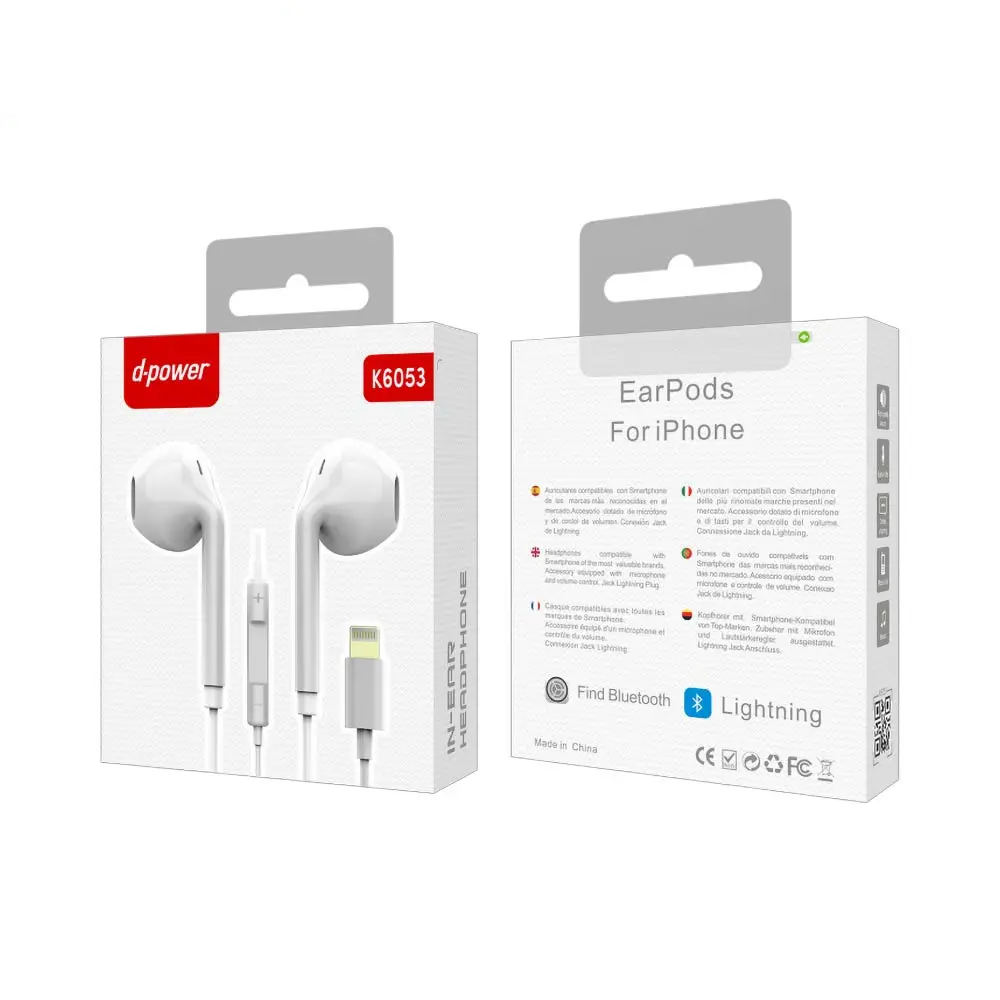Écouteurs Filaires Lightning d-power K6053 (Bluetooth) Blanc