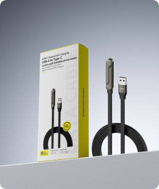 Câble de charge rapide 2-en-1 avec support pliable pour téléphone et tablette, Type-C vers Type-C / USB-A vers Type-C