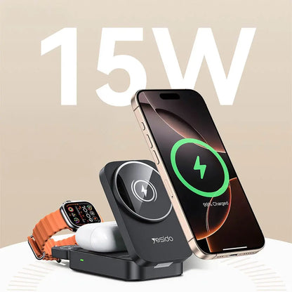 Station de Charge sans Fil Yesido DS27 3 en 1 Noir