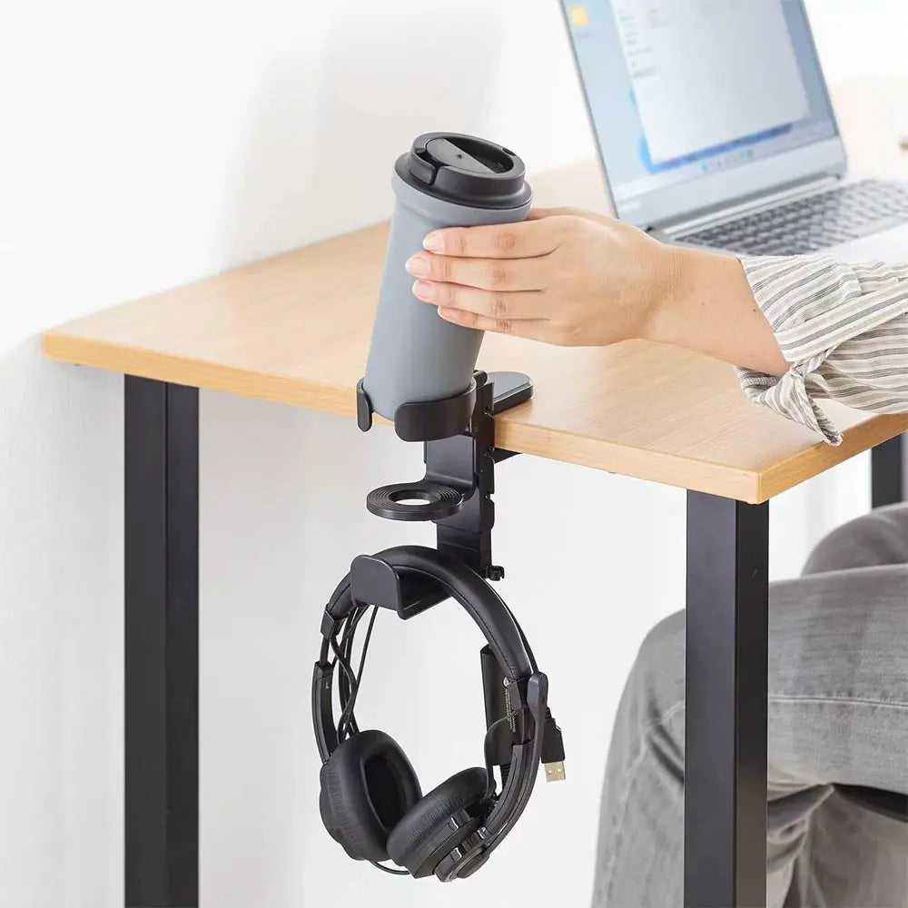 Porte-Gobelet de Bureau avec Support Casque Intégré Noir