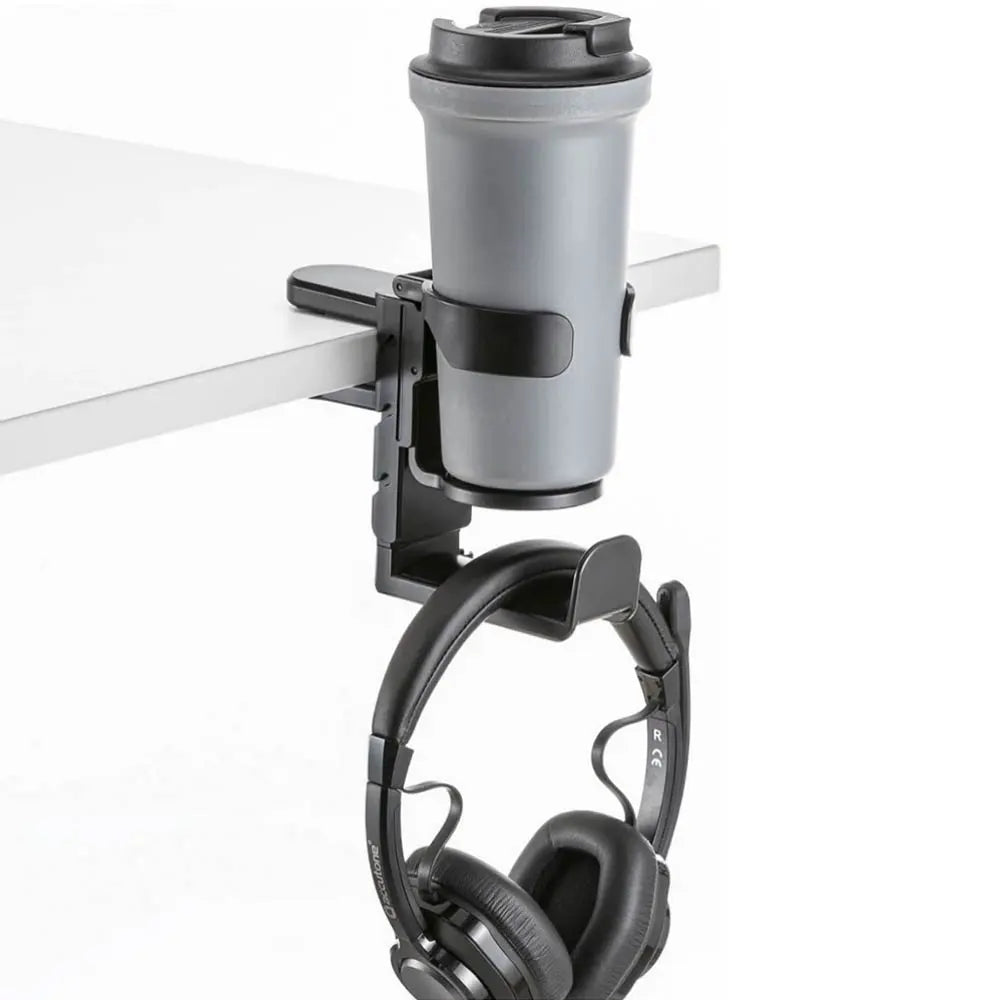 Porte-Gobelet de Bureau avec Support Casque Intégré Noir