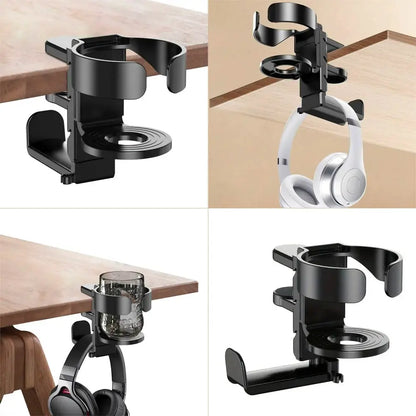 Porte-Gobelet de Bureau avec Support Casque Intégré Noir