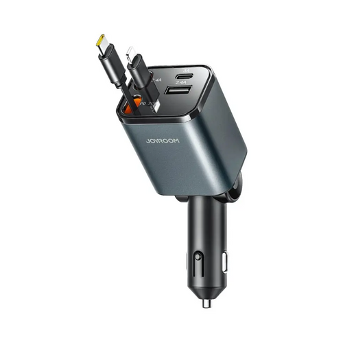Chargeur Allume-Cigare JOYROOM JR-CCL05 4 en 1 (avec Câble Rétractable USB-C + Lightning) 50W Gris Foncé