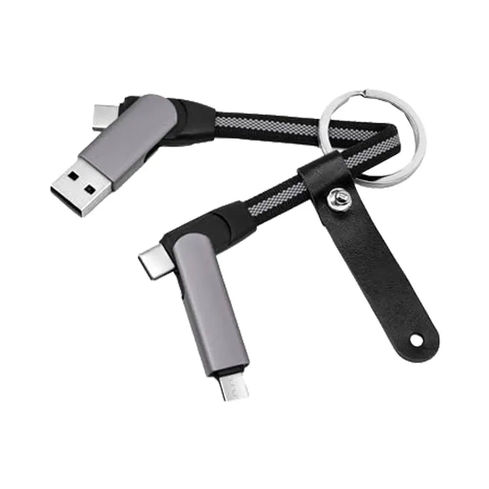 Porte-Clés Multi Câbles 5 en 1 (Lightning + 2x USB-C + USB-A) Gris