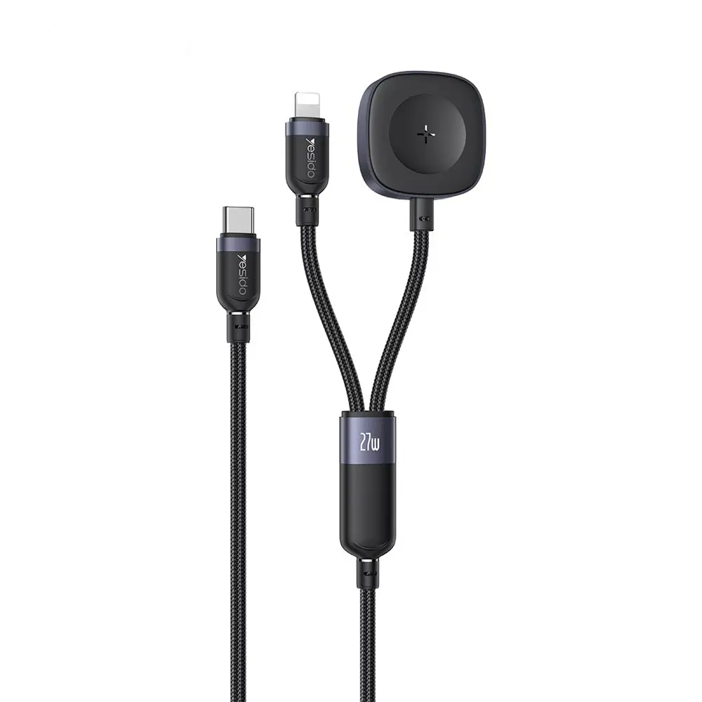 Câble de Charge Montre Connectée Yesido CA136L USB-C vers Lightning 27W + Pad de Charge 2.5W Noir