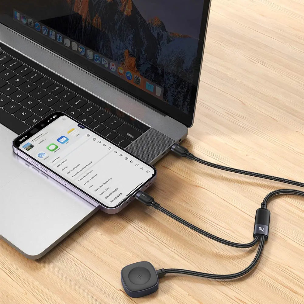 Câble de Charge Montre Connectée Yesido CA136L USB-C vers Lightning 27W + Pad de Charge 2.5W Noir
