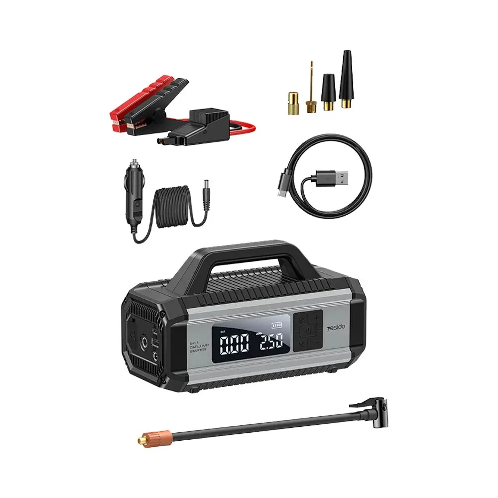 Booster pour Batterie Voiture Yesido VC13 10000mAh avec Gonfleur pour Voiture, Vélo et Ballon Noir
