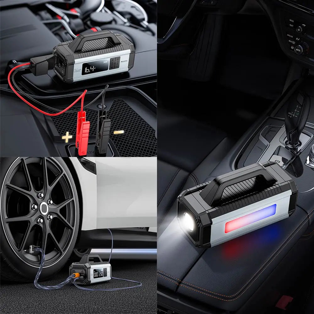 Booster pour Batterie Voiture Yesido VC13 10000mAh avec Gonfleur pour Voiture, Vélo et Ballon Noir