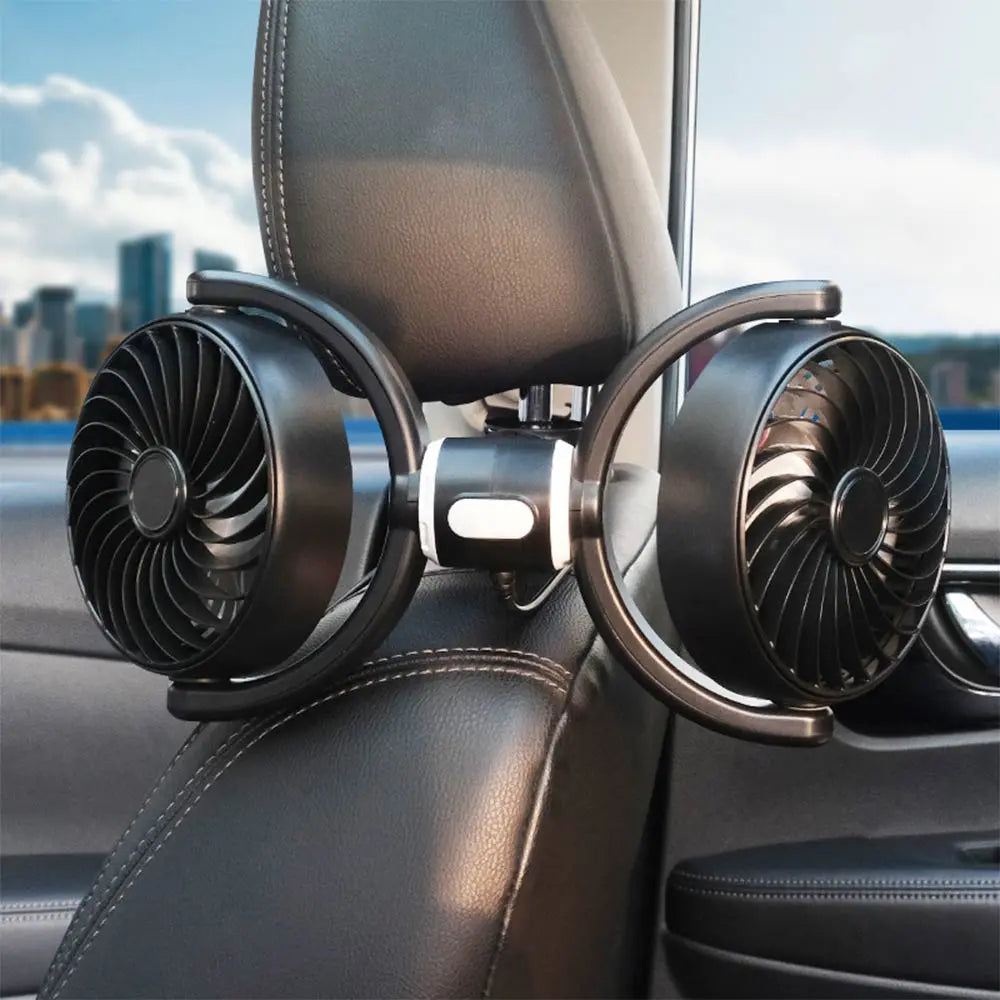 Ventilateur pour Voiture Double avec Fixation pour Sièges Arrière Noir